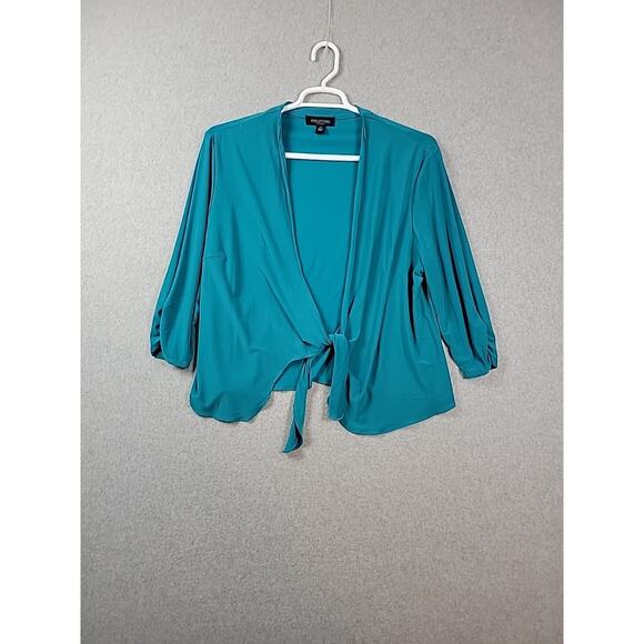 Perceptions Green 3/4 Gathered Sleeve Tie Front Cardigan Women's Plus 2X Stretch - Picture 1 of 13